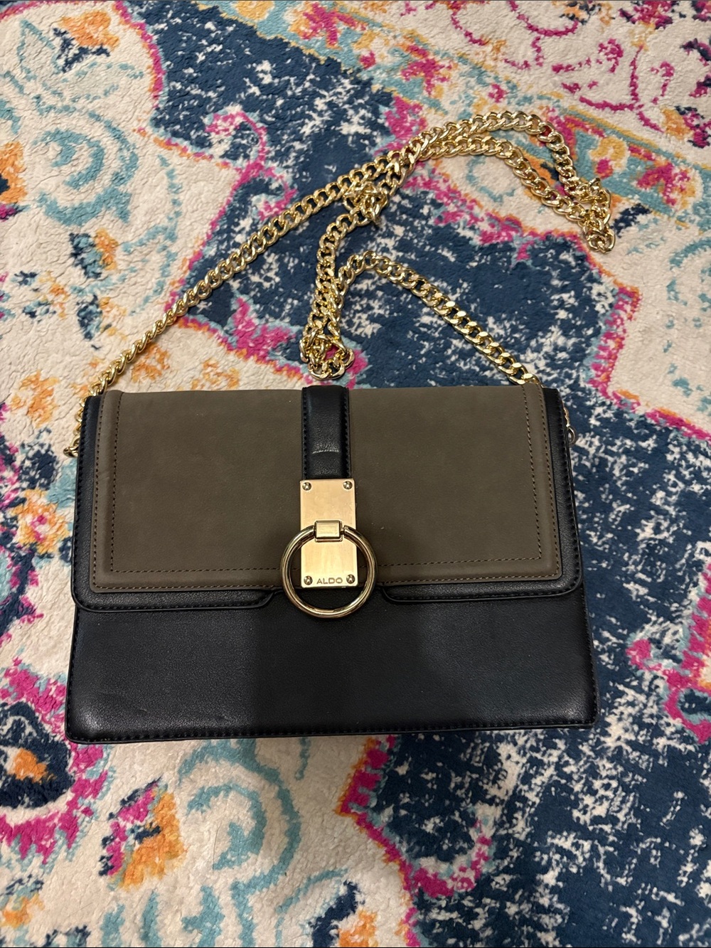 ALDO Olive and Black Chain-Detail Crossbody Bag